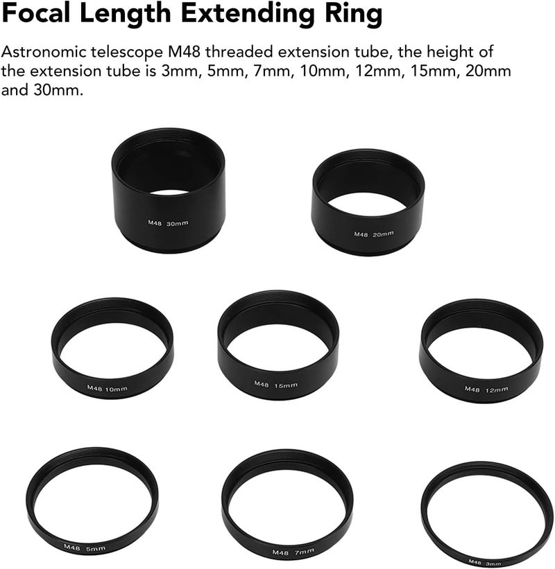 Estink Focal Length Extension Tube Kit, 8 PCS Aluminum Alloy M48X0.75 Astronomical Extension Tube Kit 3 5 7 10 12 15 20 30mm Extending Ring for Astronomical Telescope Photography - Image 4